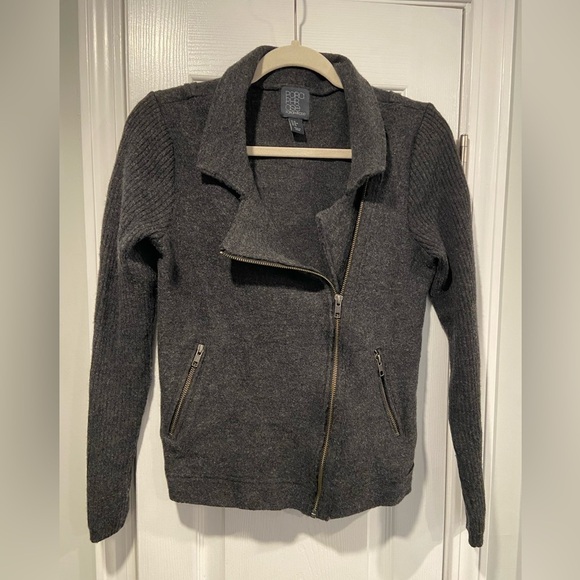 Paraphrase Size M Gray 100% Wool Asymmetrical Full Zip Bomber Sweater Jacket - Picture 1 of 14